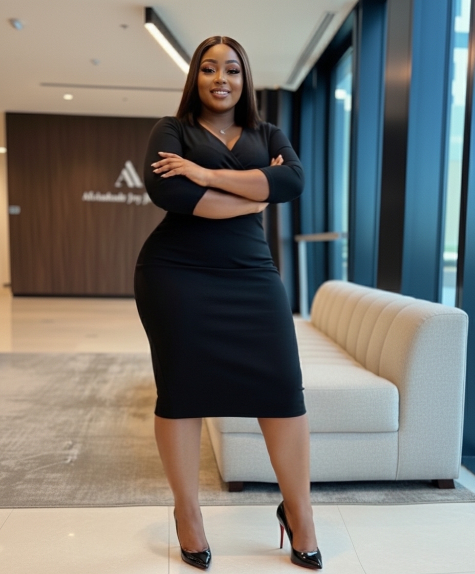 Afolashade working at a laptop in the office